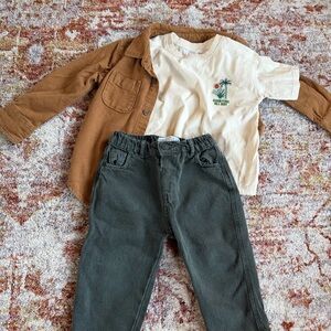 Zara Set Tshirt Pants Button Up